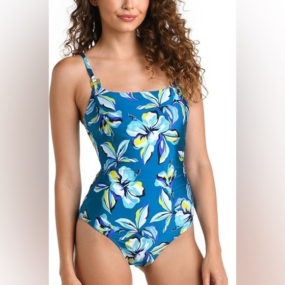 La Blanca Women's One Pc Swimsuit Tummy Control Bathing Suit Ocean/Fiji Tropics - Picture 3 of 10